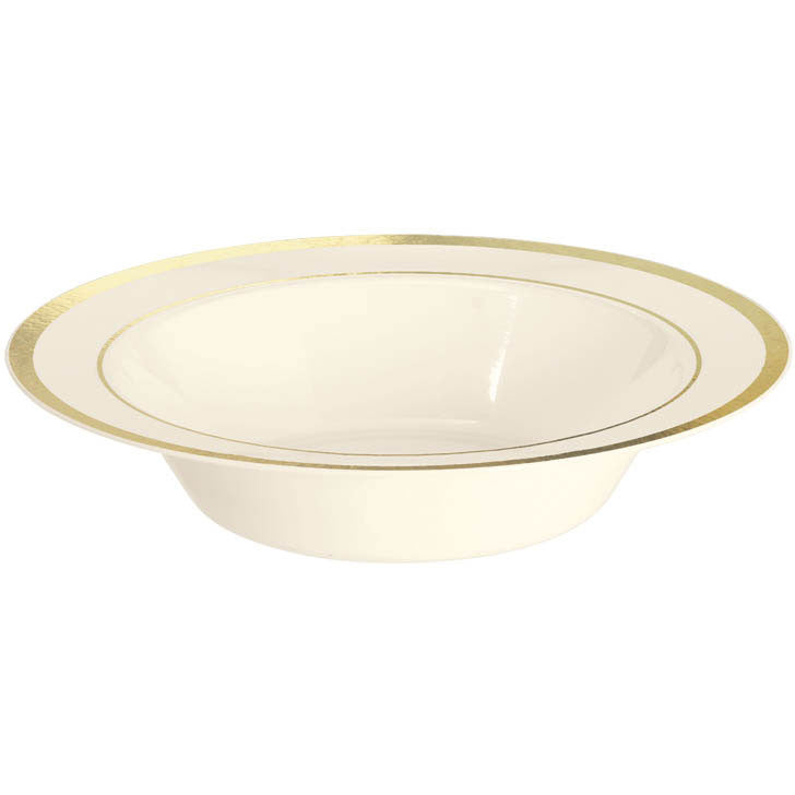 Cream 12 oz Plastic Bowl w/Gold Trim