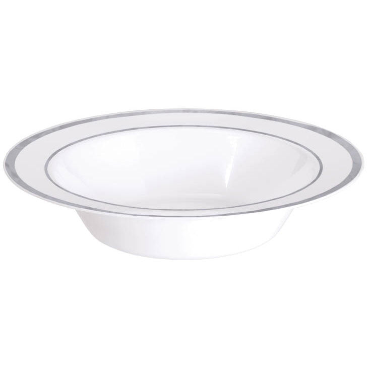 White Bowl w/Silver Trim, 12 oz.