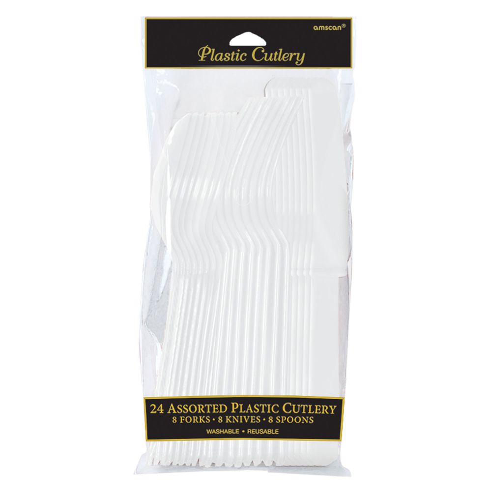 Frosty White Midweight Assorted Plastic Cutlery (24ct)