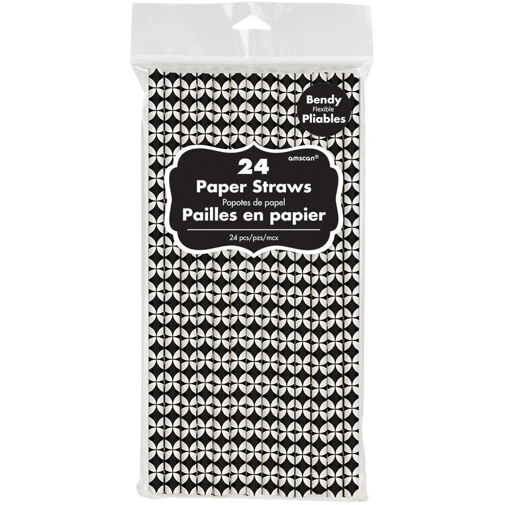 Black Geo Diamond Paper Straws (24ct)