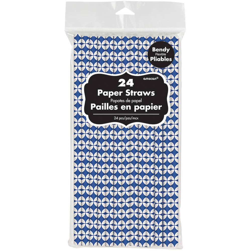Royal Blue Geo Diamond Paper Straws (24ct)