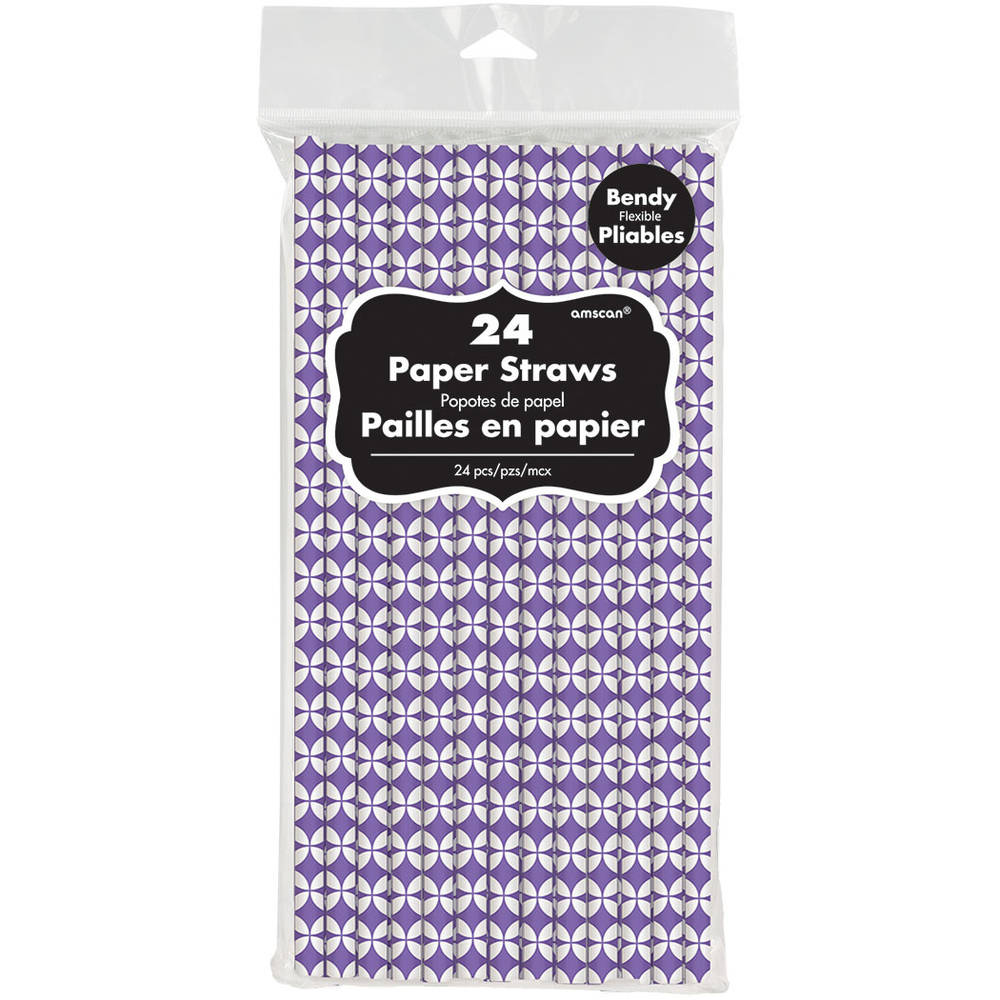 New Purple Geo Diamond Paper Straws (24ct)