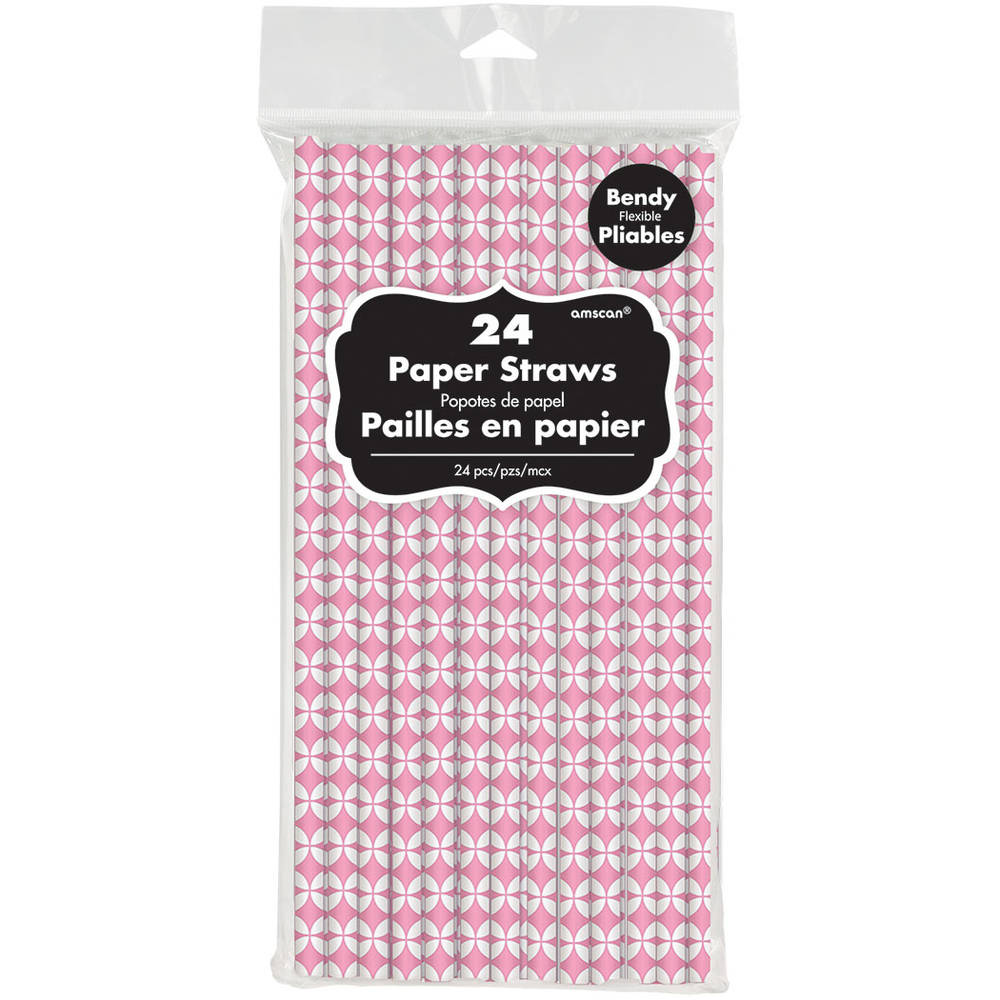 New Pink Geo Diamond Paper Straws (24ct)