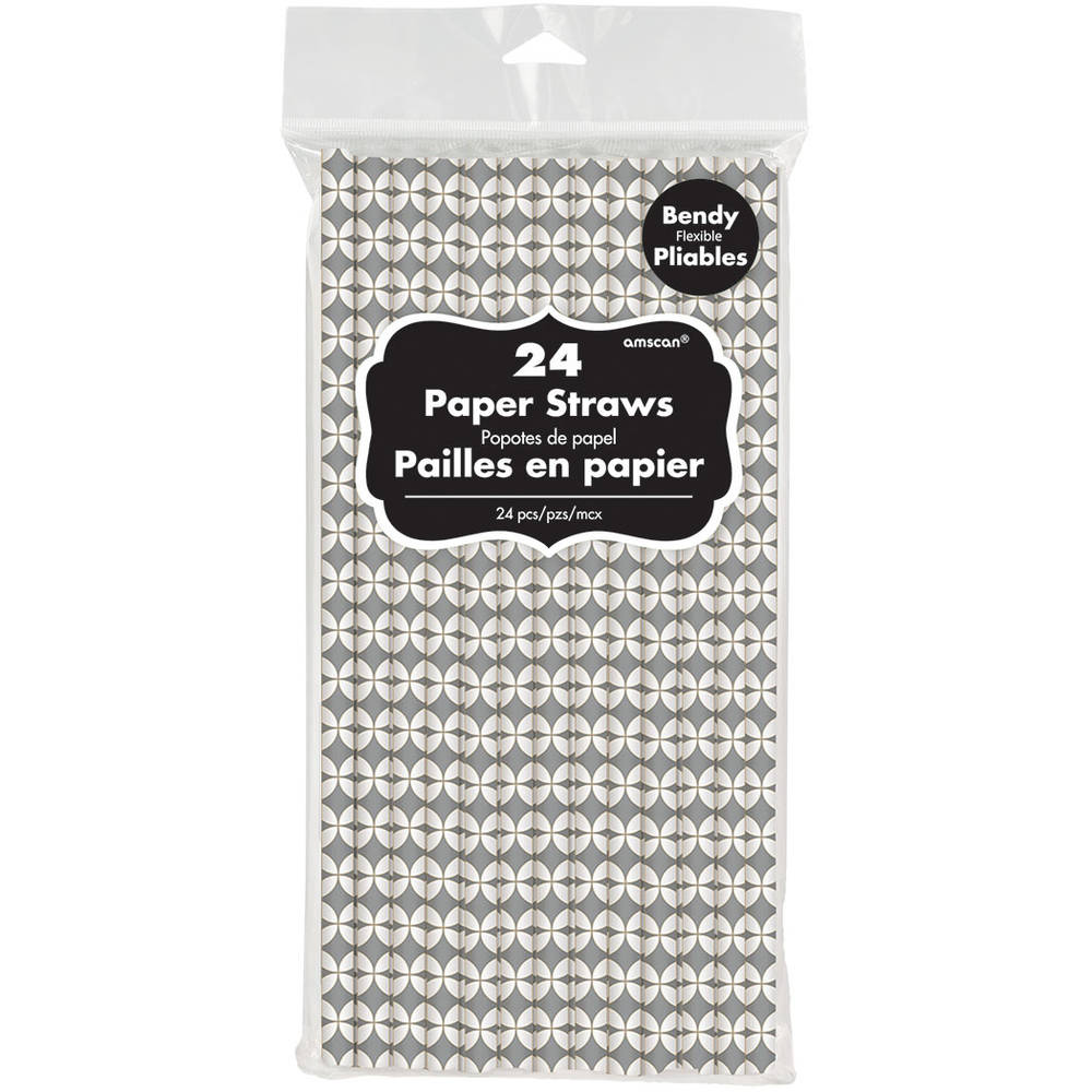 Silver Geo Diamond Paper Straws (24ct)