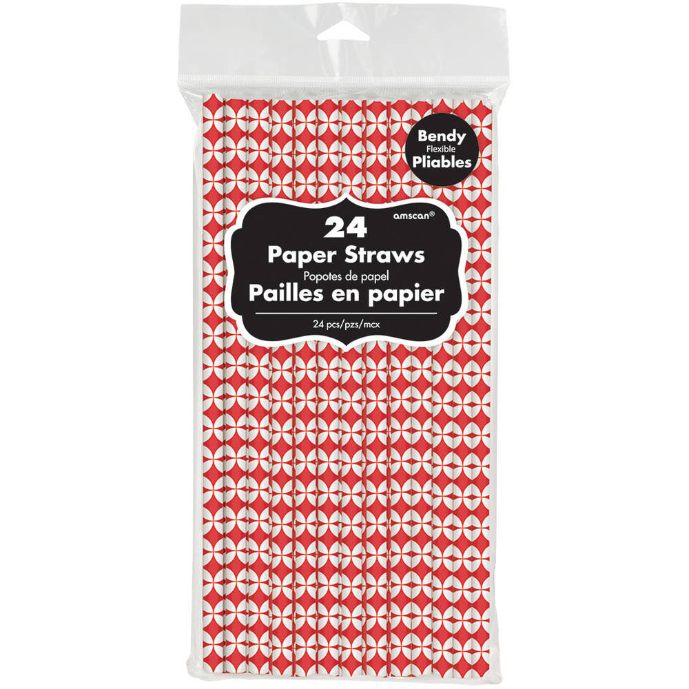 Red Geo Diamond Paper Straws (24ct)