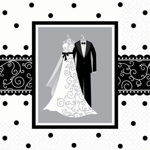 Black & White Wedding Beverage Napkins (16ct)