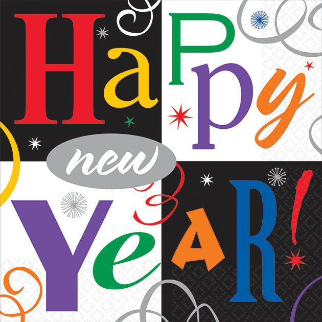 Colorful New Year's Block Beverage Napkins (16ct)