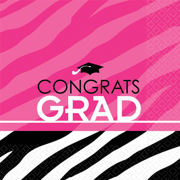Zebra Party Grad Beverage Napkins (16ct)
