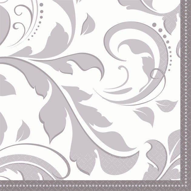 Silver Elegant Scroll Beverage Napkins (16ct)