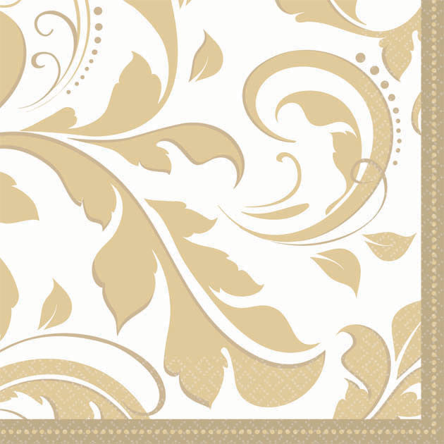 Gold Elegant Scroll Beverage Napkins (16ct)