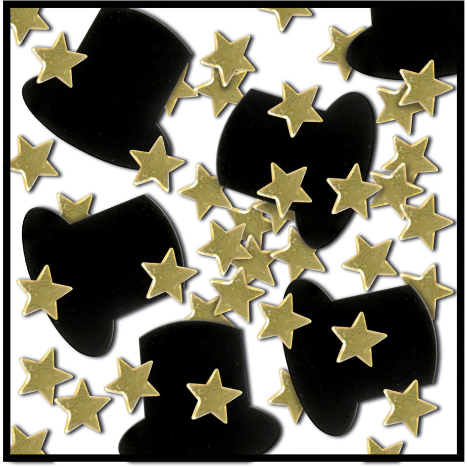 Confetti Top Hats & Stars Gold & Black - 1 oz