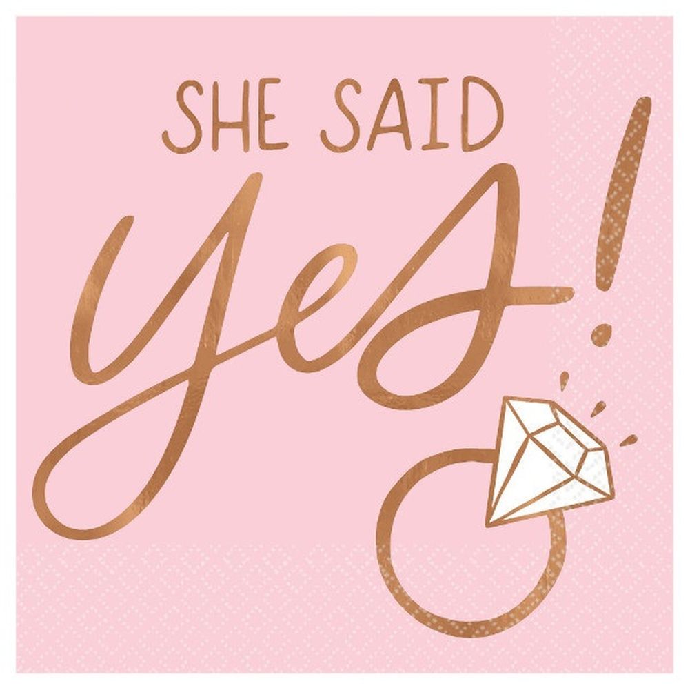 Blush & Rose Gold She Said Yes Beverage Napkins, 16ct