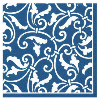 Bright Royal Blue Ornamental Scroll Beverage Napkins (16ct)