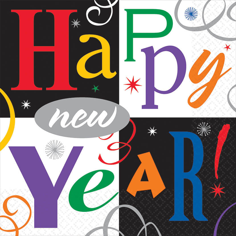 Colorful New Year's Block Luncheon Napkins (16ct)