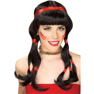Indian Princess Wig Black With Red