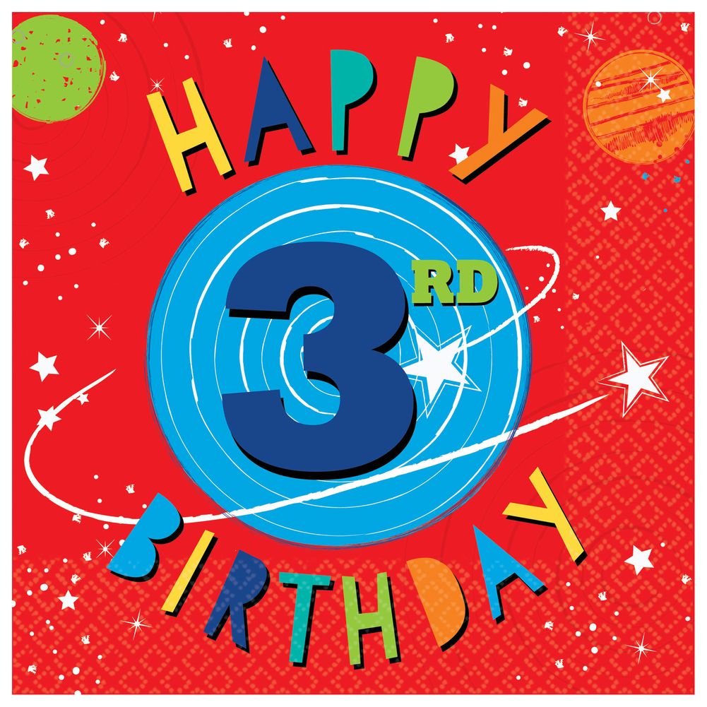 Blast Off 3rd Birthday Lunch Napkins, 16ct