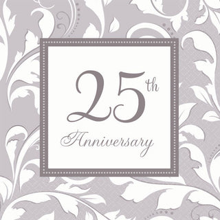 Silver Elegant Scroll 25th Anniversary Luncheon Napkins (16ct)
