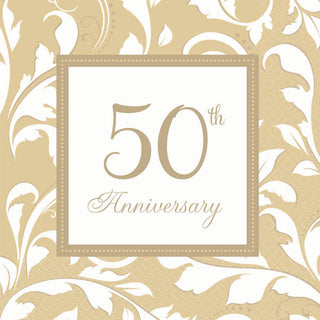 Gold Elegant Scroll 50th Anniversary Luncheon Napkins (16ct)