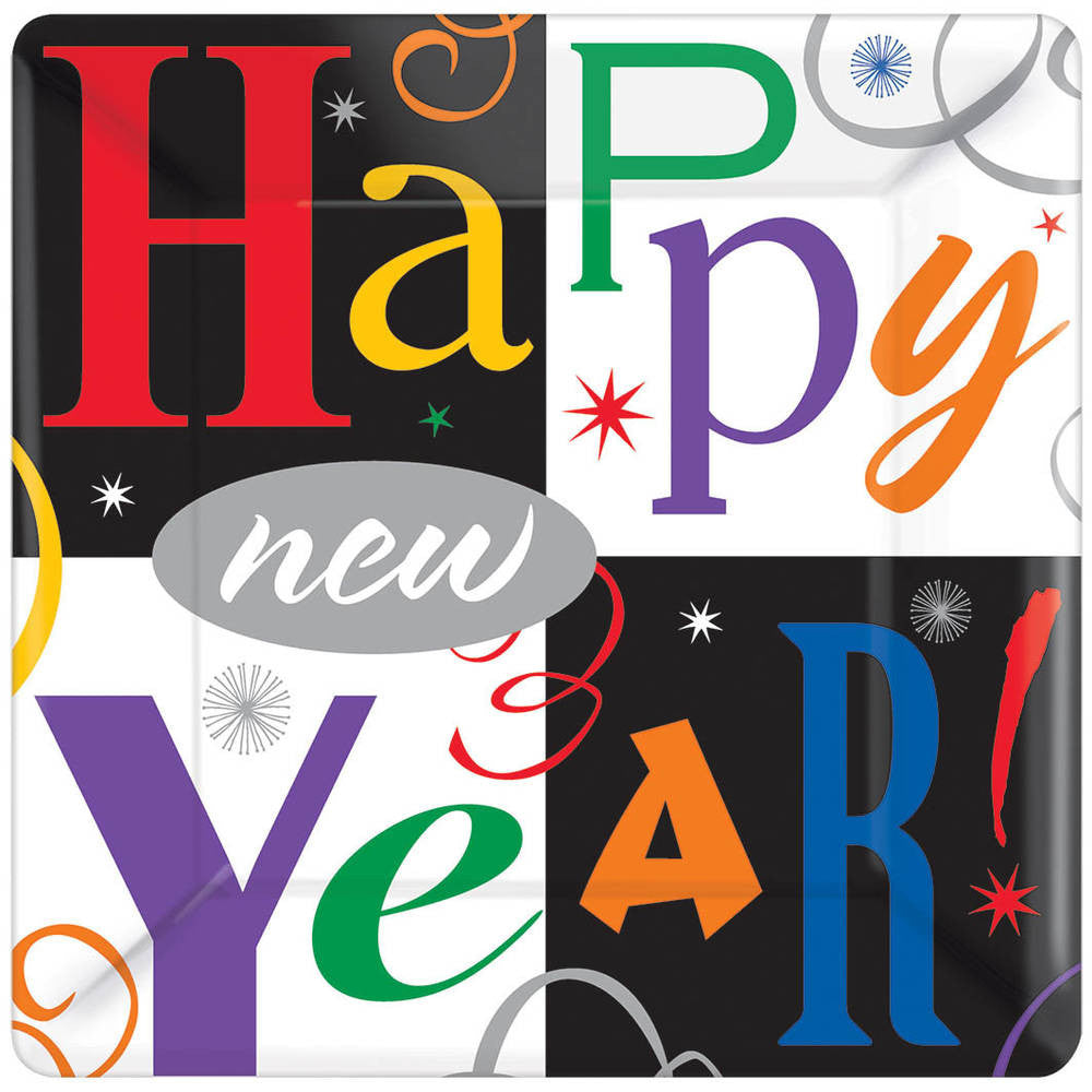 Colorful New Year's Block Dessert Plates (8ct)