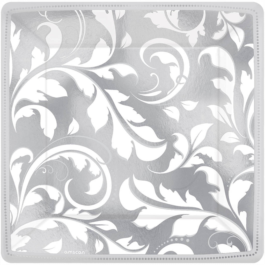 Silver Elegant Scroll Dessert Plates (8ct)
