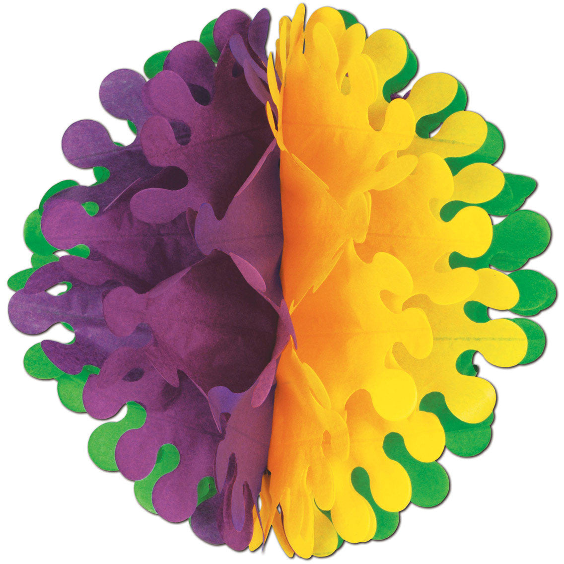 14" Green, Gold & Purple Flutter Tissue Ball