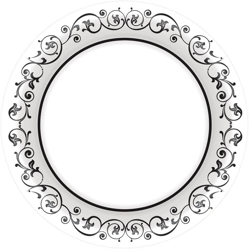 Fancy Scroll Black Dessert Plates
