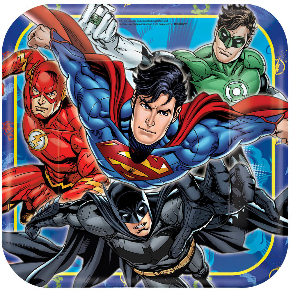 Justice League Square Paper Dinner Plates (8 ct)