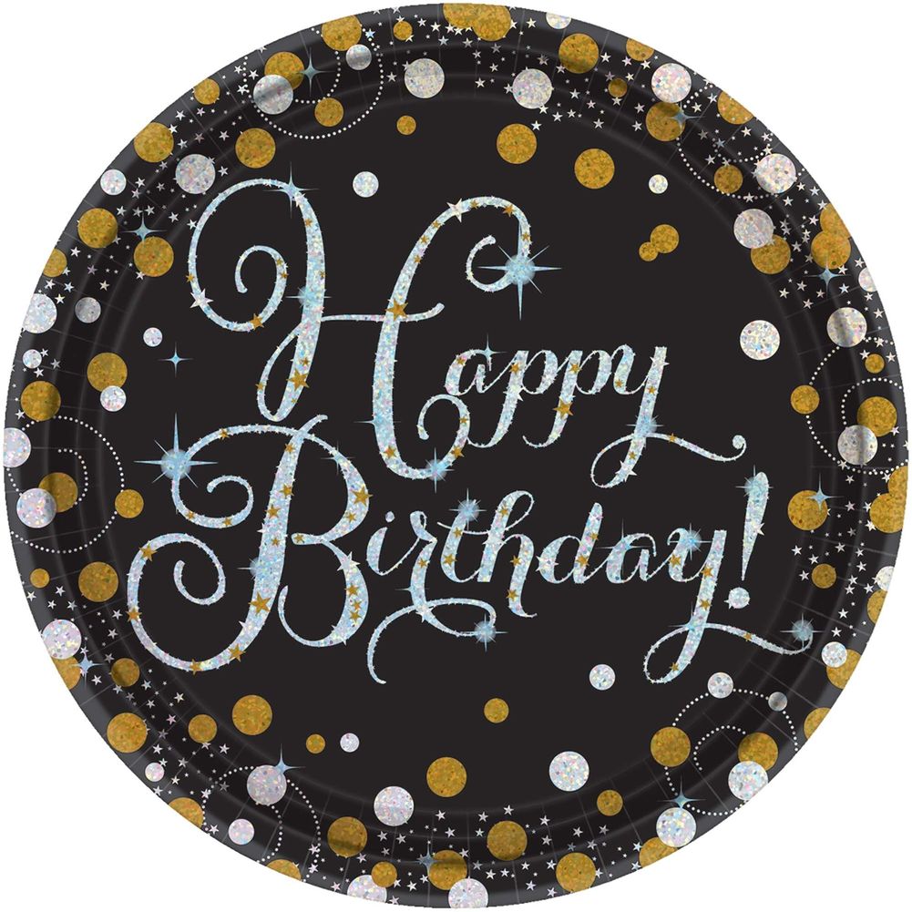 Sparkling Celebration Happy Birthday Paper Prismatic Plates 9" Round (8ct)