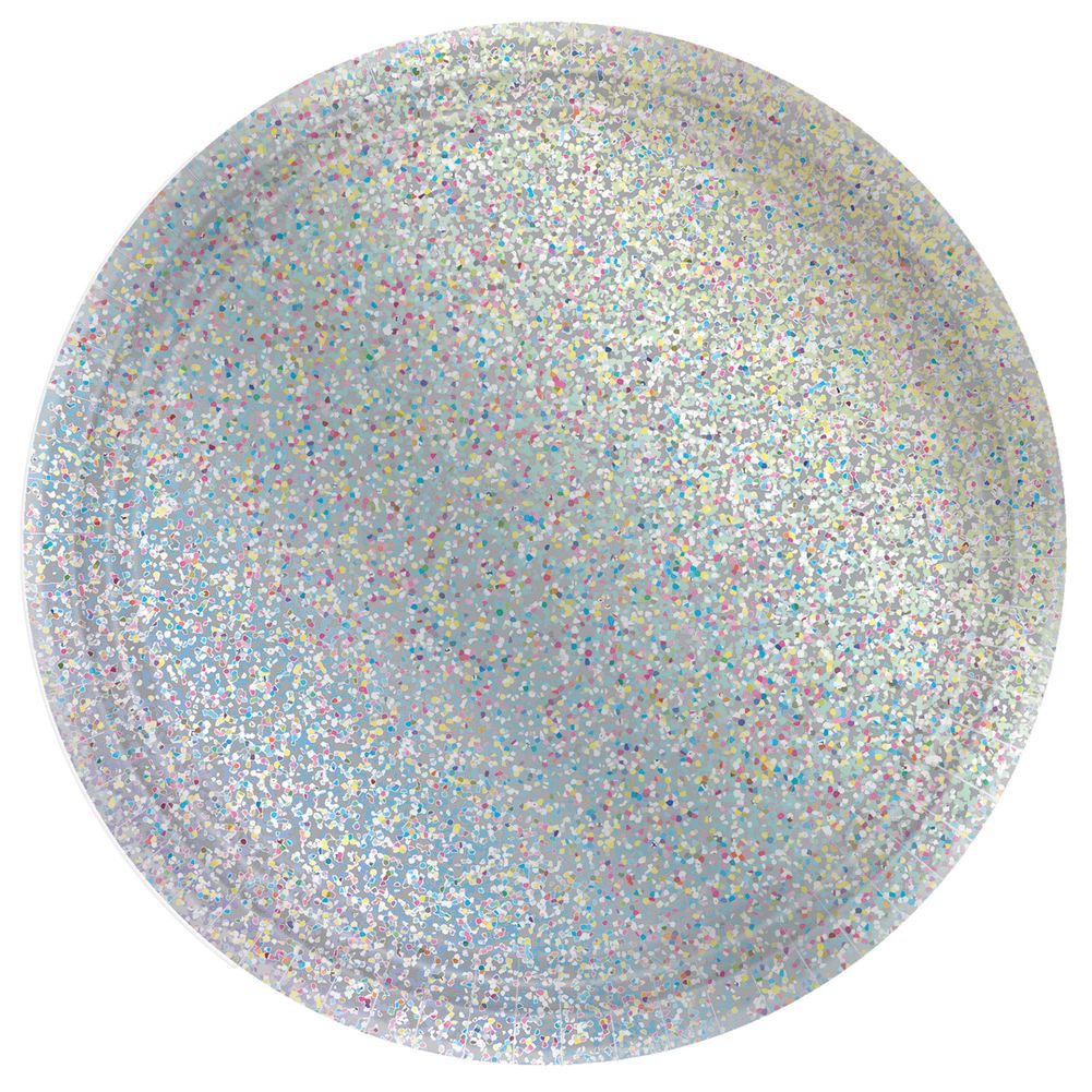 Silver 8.5" Round Paper Prismatic Plates 8 ct