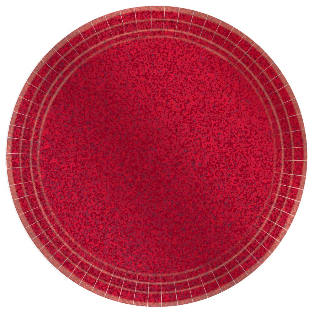 Apple Red 8.5" Round Paper Prismatic Plates 8 ct