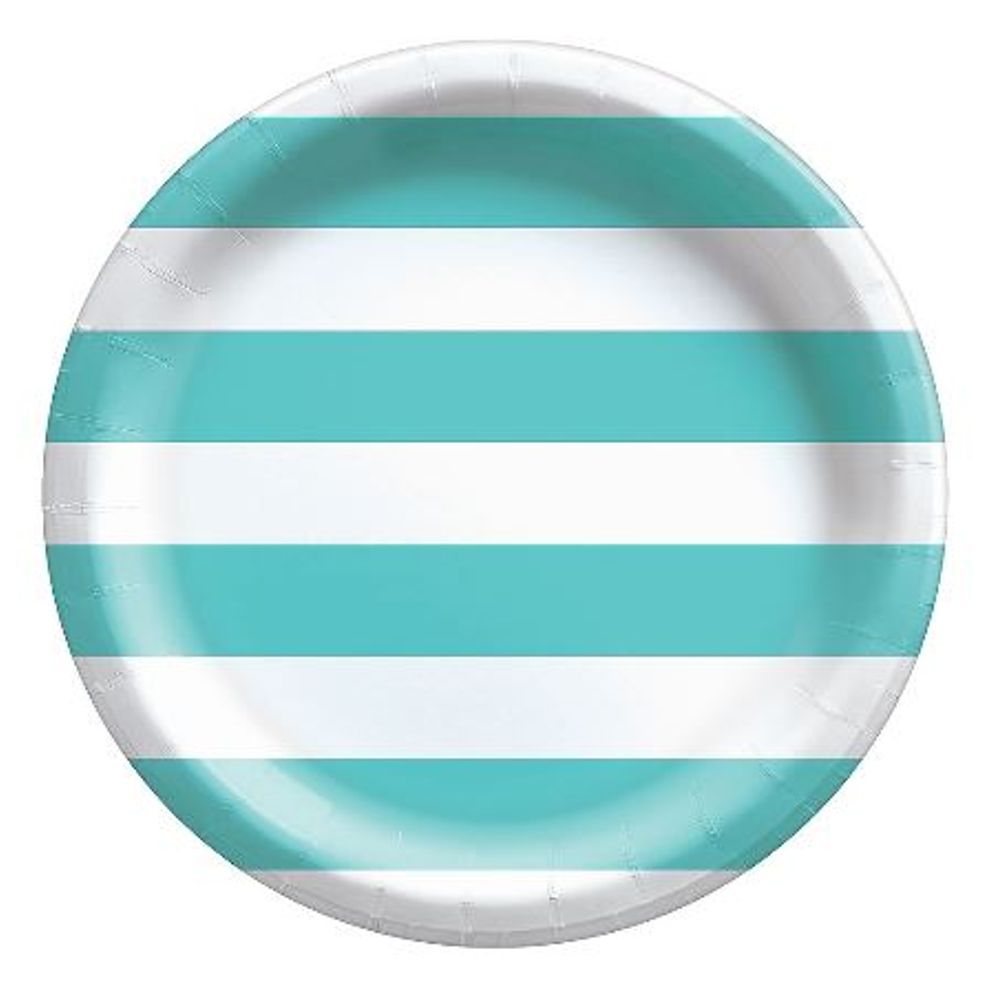 Robin’s Egg Blue Striped Lunch Plates, 8ct