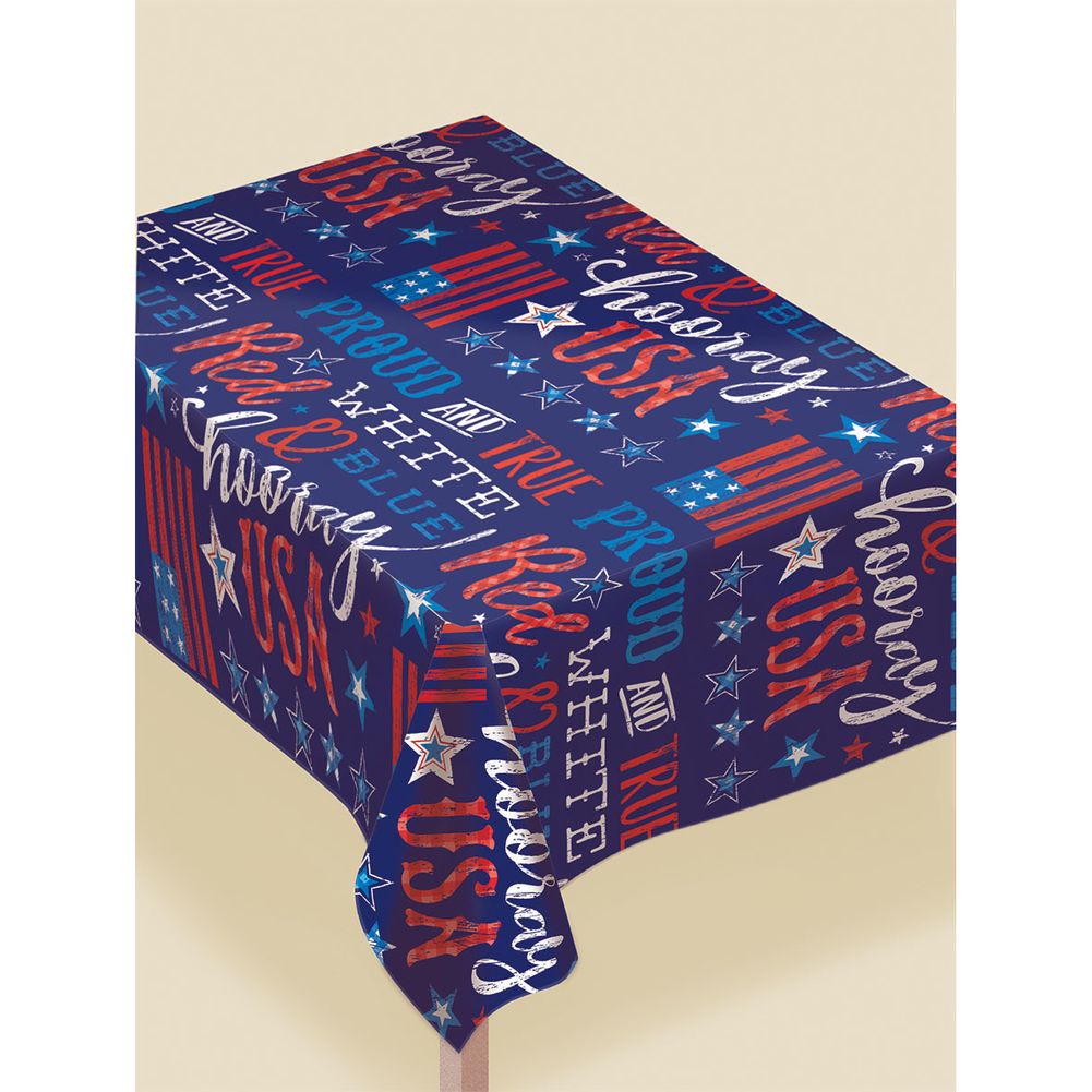 Proud & True Patriotic Flannel-Backed Tablecover