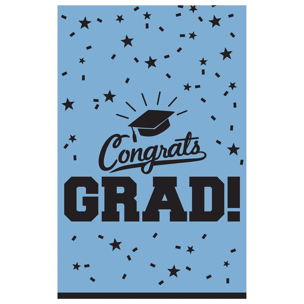 Congrats Grad School Colors Pride Powder Blue Plastic Tablecover (1ct)
