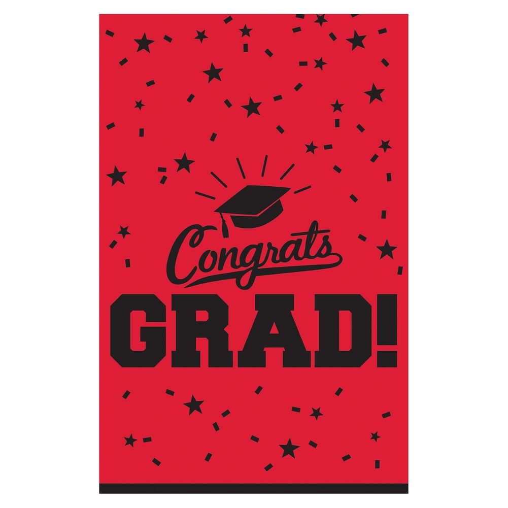 Congrats Grad Apple Red Plastic Tablecover (1ct)