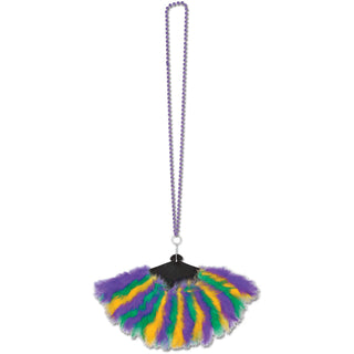 Beads w/Mardi Gras Feather Fan