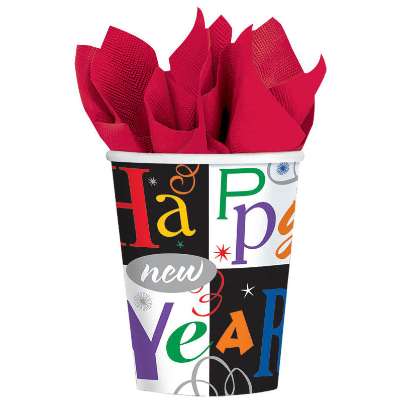 Colorful New Year's Block 9oz Paper Cups (8ct)