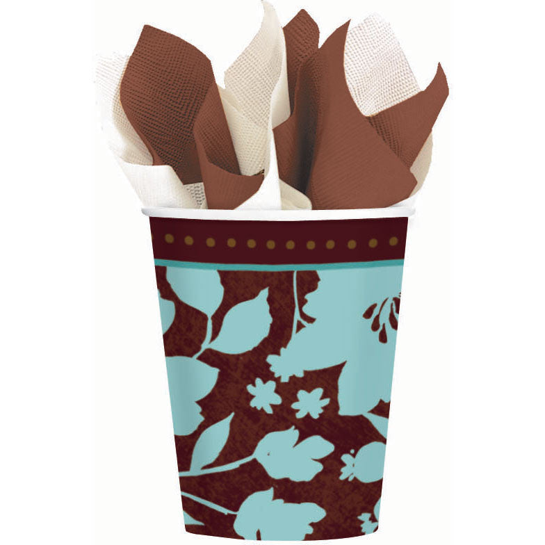 Cocoa Floral 9oz Paper Cups (8ct)