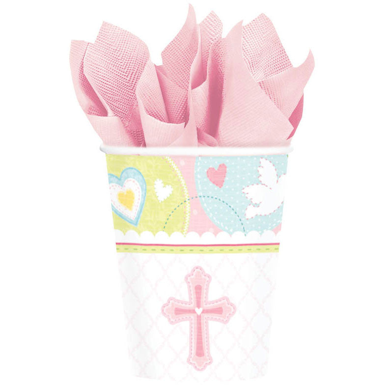 Sweet Christening Pink 9oz Paper Cups (8ct)