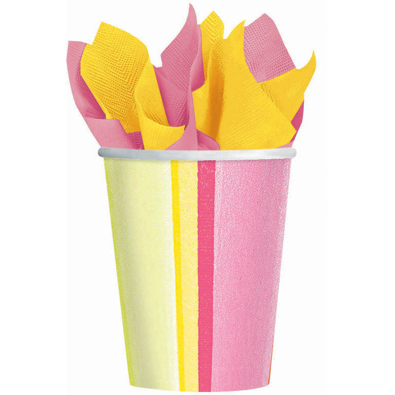Sunny Stripe Pink 9oz Paper Cups (8ct)