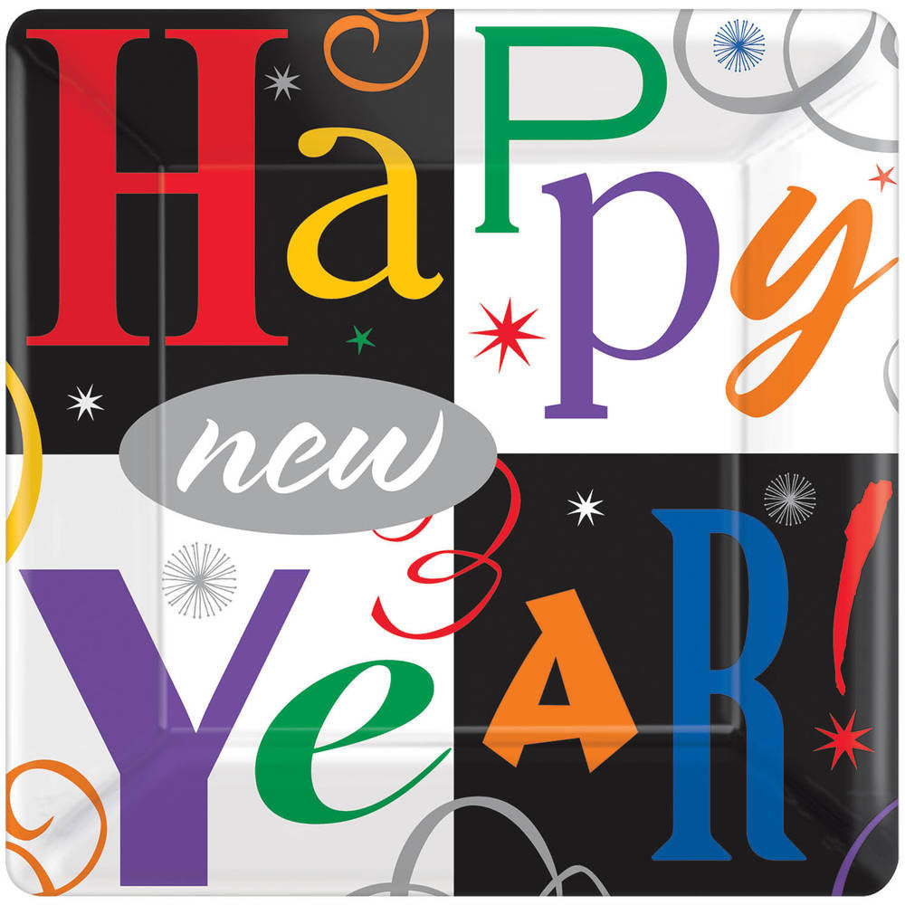 Colorful New Year's Block Banquet Plates (8ct)