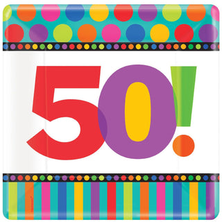 50th Birthday Dots And Stripes Banquet Plates (8ct)