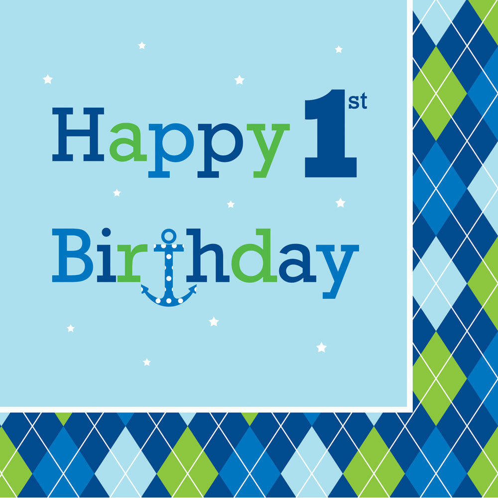 Ocean Preppy Boy 1st Birthday Luncheon Napkins (16ct)