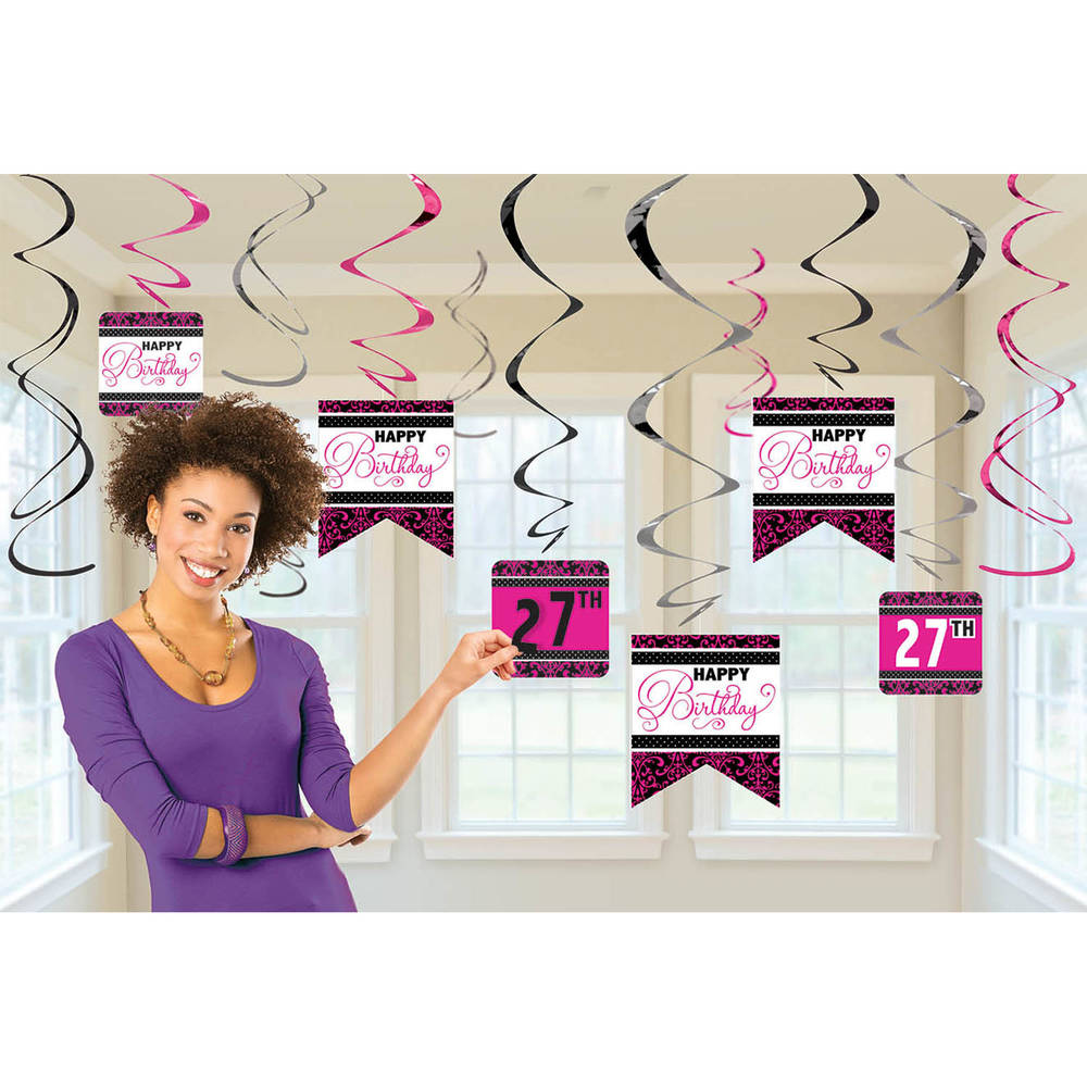 Black and Pink Hanging Swirls (12ct)