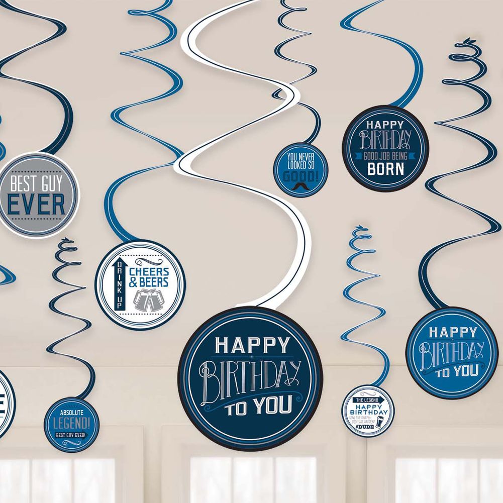 Happy Birthday Man Spiral Decorations Value Pack, 12ct