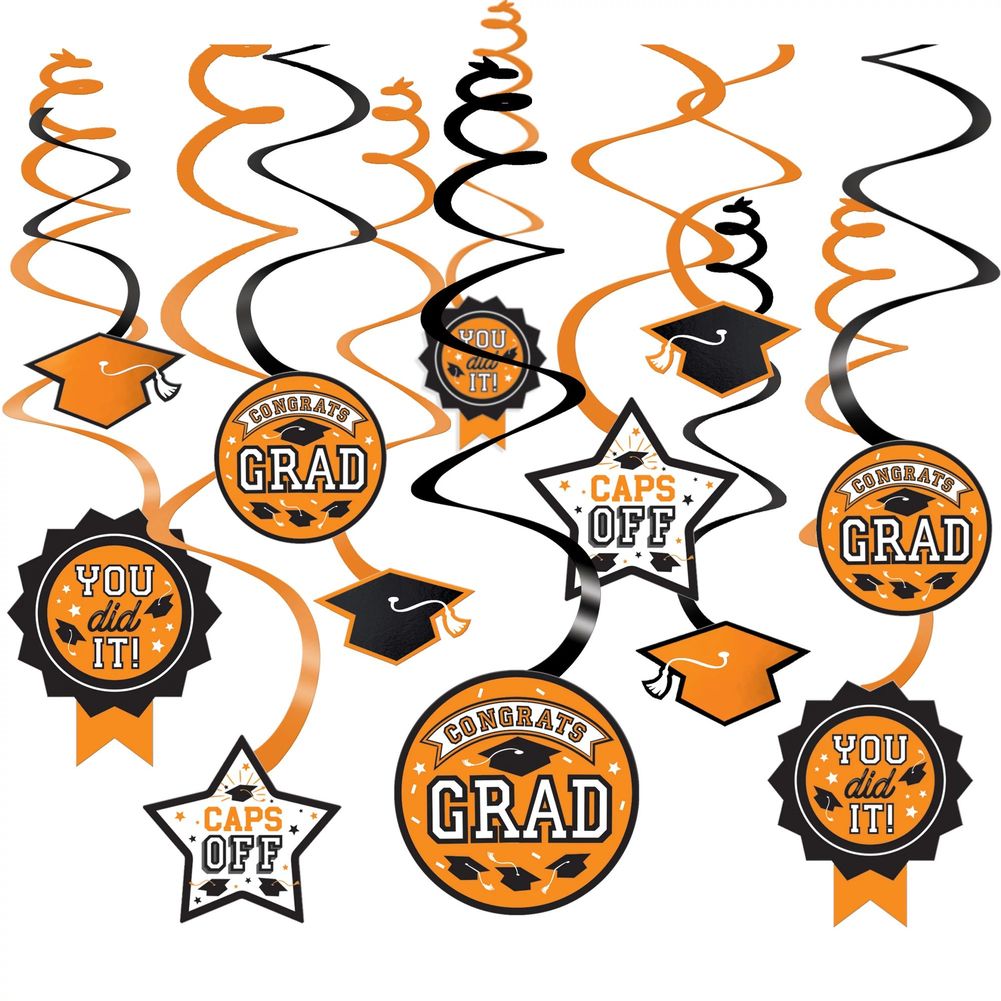 Congrats Grad Swirl Decoration Orange (12ct)