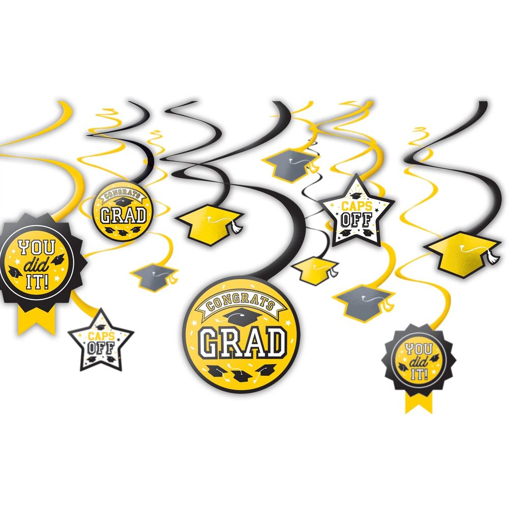 Congrats Grad Swirl Decoration Yellow (12ct)