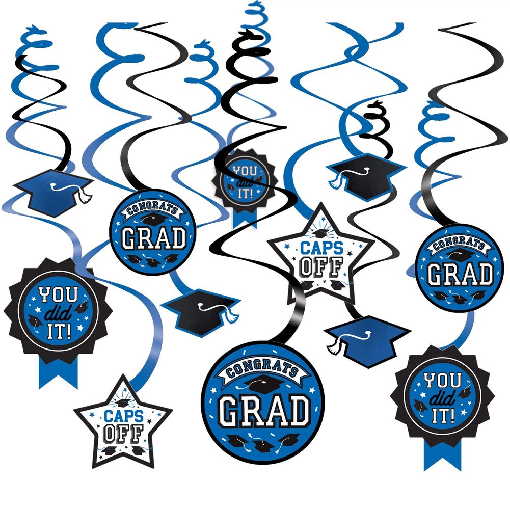 Congrats Grad Swirl Decoration Royal Blue (12ct)