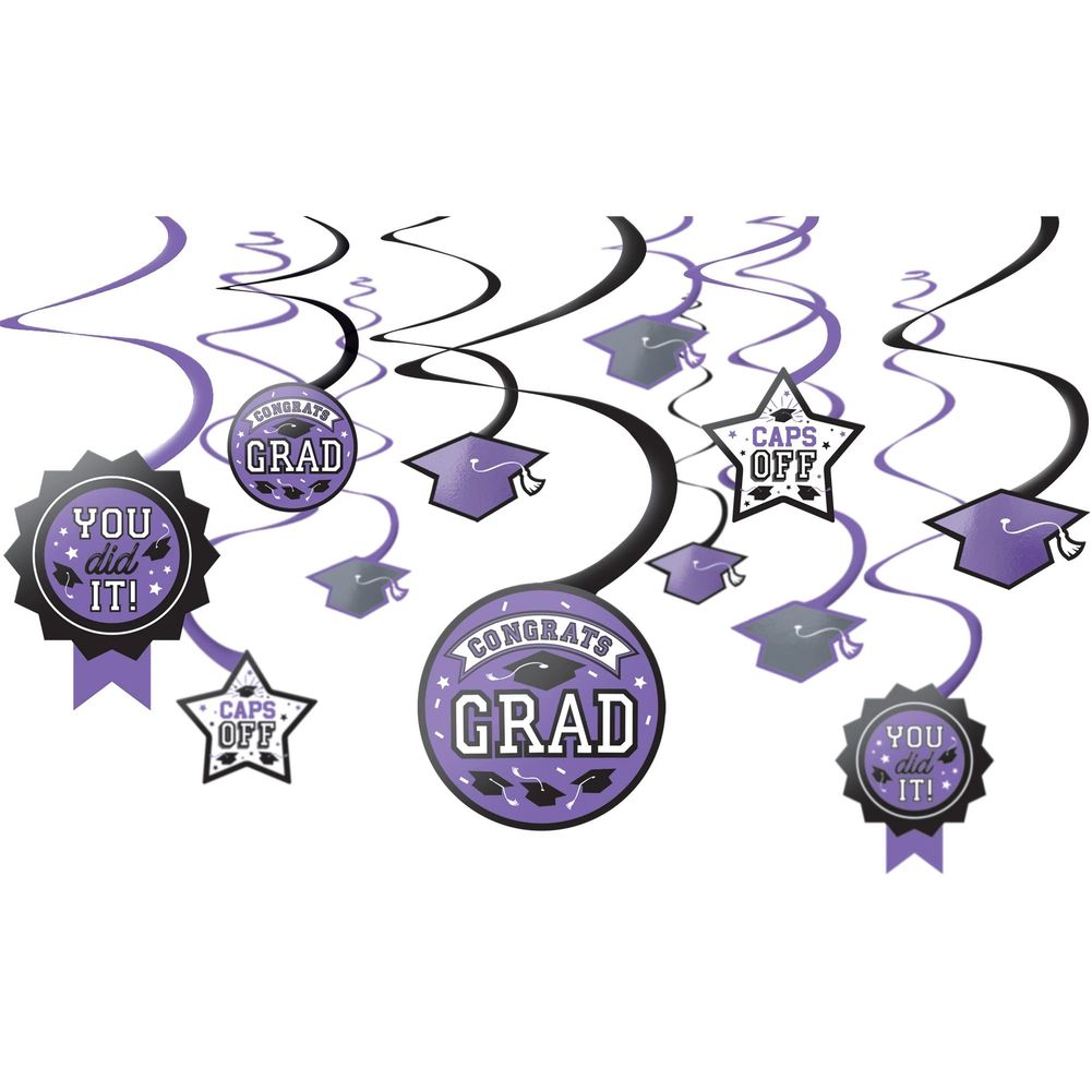Congrats Grad Swirl Decoration Purple (12ct)