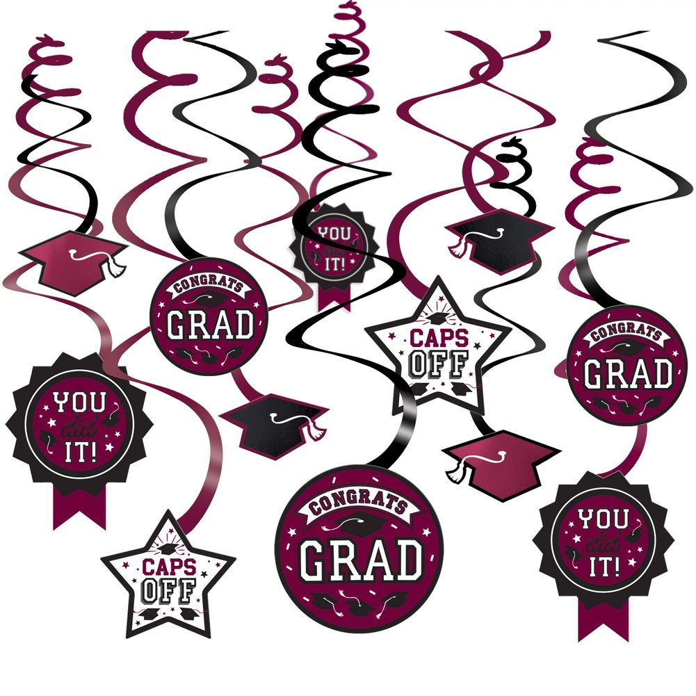 Congrats Grad Swirl Decoration Maroon (12ct)