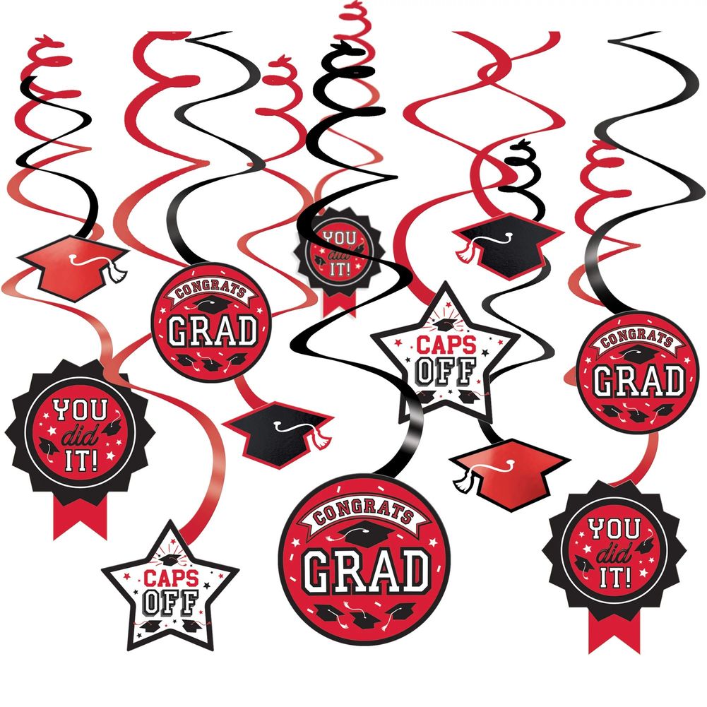 Congrats Grad Swirl Decoration Red (12ct)